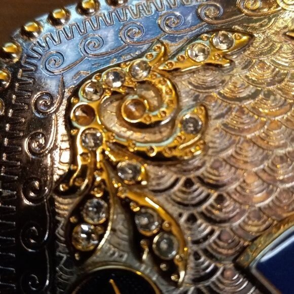 Belt Buckle Flag Dominican Republic Clear Stones Silver Gold Enamel Stars Foral - Picture 4 of 11